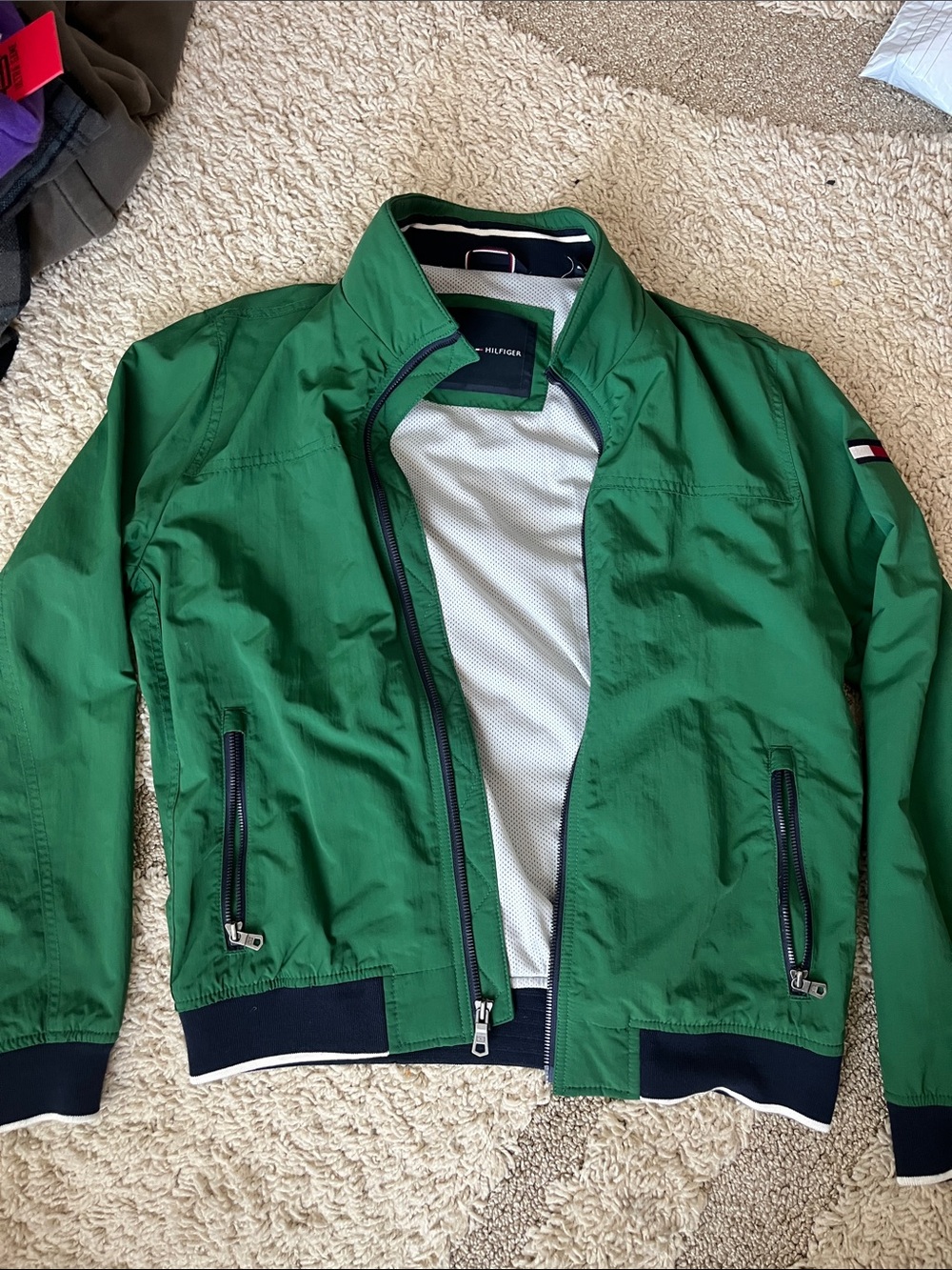 Tommy Hilfiger Green Bomber Jacket with Navy Trim